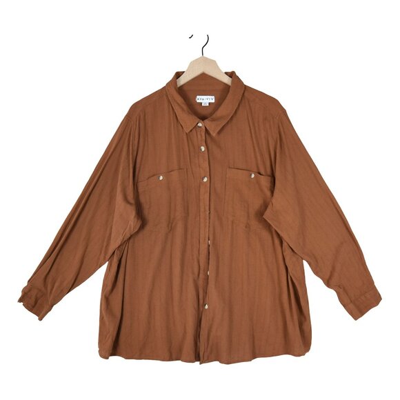Ava & Viv Oversized Button Down Shirt 3X Utility Earthy Minimalist Burnt Clay - Picture 1 of 8